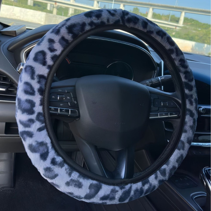 Κάλυμμα τιμονιού αυτοκινήτου με λεοπάρ σχέδιο, παχύ για τον χειμώνα, αντιολισθητικό, ζεστό, από τεχνητή γούνα, κατάλληλο για όλα τα μοντέλα