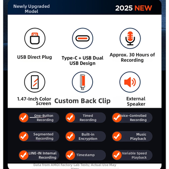 Φορητός καταγραφέας φωνής B60 με οθόνη – Εξωτερική Αναπαραγωγή, Καταγραφή, Υποστήριξη MP3