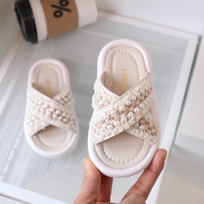 Sandale pentru fetițe, vară, partea superioară din bumbac respirabil, talpă din material compozit, talpă plată, potrivite pentru vârsta 4–6 ani.