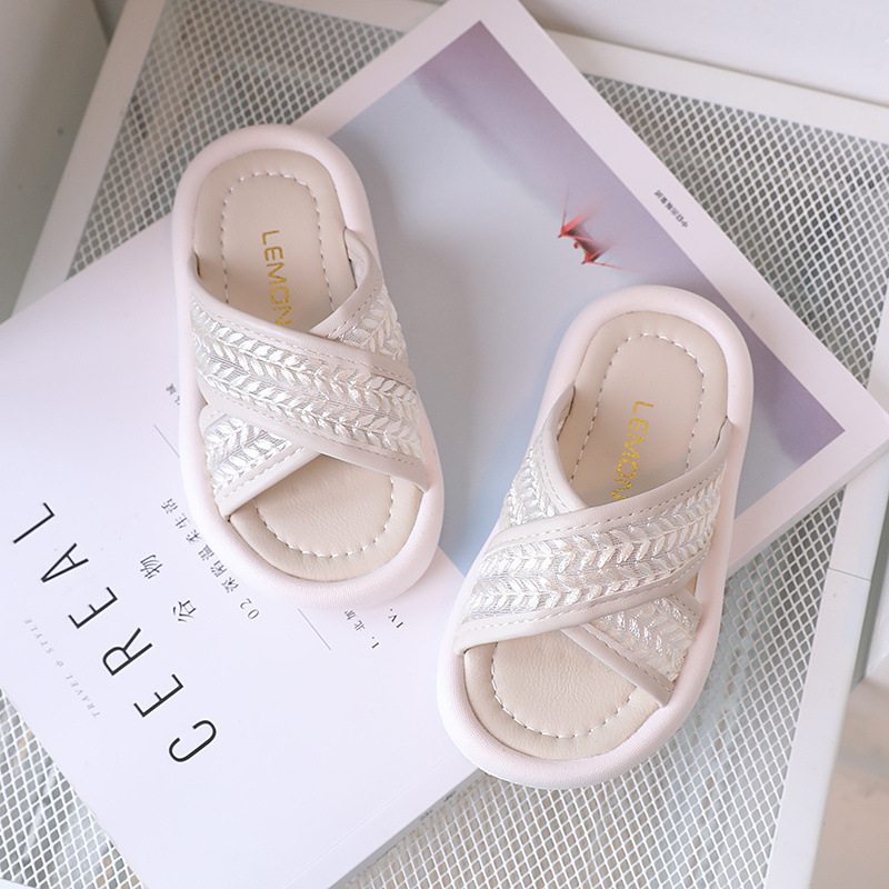 Sandale pentru fetițe, vară, partea superioară din bumbac respirabil, talpă din material compozit, talpă plată, potrivite pentru vârsta 4–6 ani.