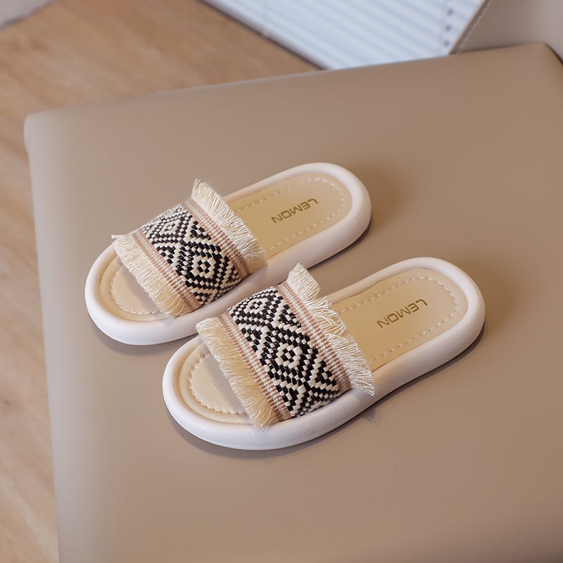 Sandale pentru fetițe, vară, partea superioară din bumbac respirabil, talpă din material compozit, talpă plată, potrivite pentru vârsta 4–6 ani.