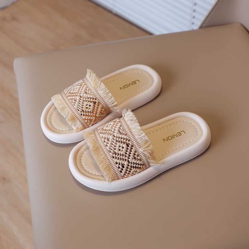 Sandale pentru fetițe, vară, partea superioară din bumbac respirabil, talpă din material compozit, talpă plată, potrivite pentru vârsta 4–6 ani.