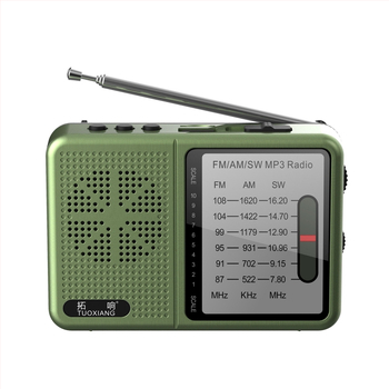 Tuoxiang T-6675 Pārvietojams pilnas diapazona radiostacija ar kartes slotu, īsviļņu uztvere, MP3 atskaņošana, uzlādējama 1200mAh akumulatora