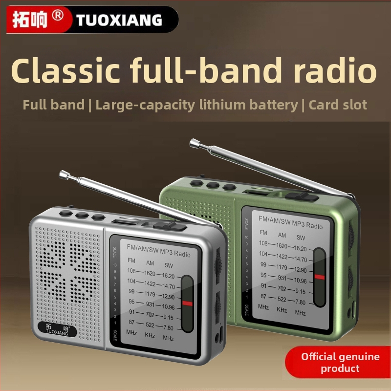 Tuoxiang T-6675 Pārvietojams pilnas diapazona radiostacija ar kartes slotu, īsviļņu uztvere, MP3 atskaņošana, uzlādējama 1200mAh akumulatora