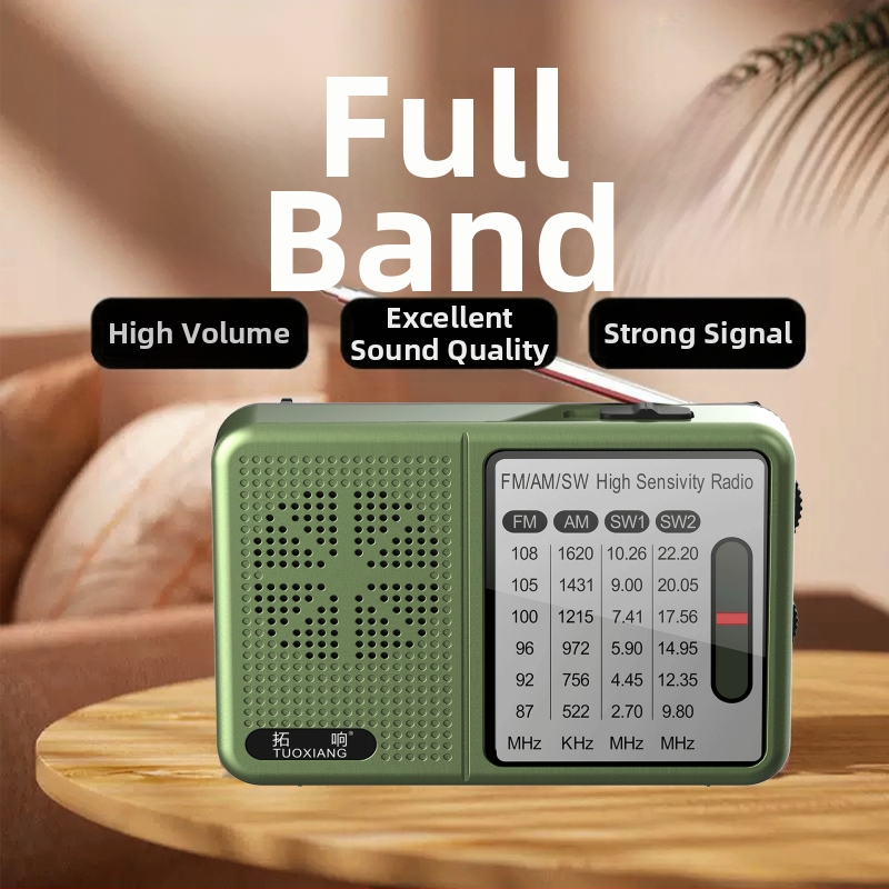 Tuoxiang T-6675 Pārvietojams pilnas diapazona radiostacija ar kartes slotu, īsviļņu uztvere, MP3 atskaņošana, uzlādējama 1200mAh akumulatora