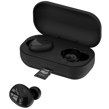Căști Bluetooth in-ear cu MP3 player, model privat, BT 5.0, rază de 10 m, autonomie 4–8 ore