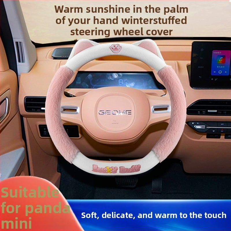 Husă pentru volan – pluș drăguț în stil desen animat, pentru iarnă, potrivire universală, material: pluș artificial