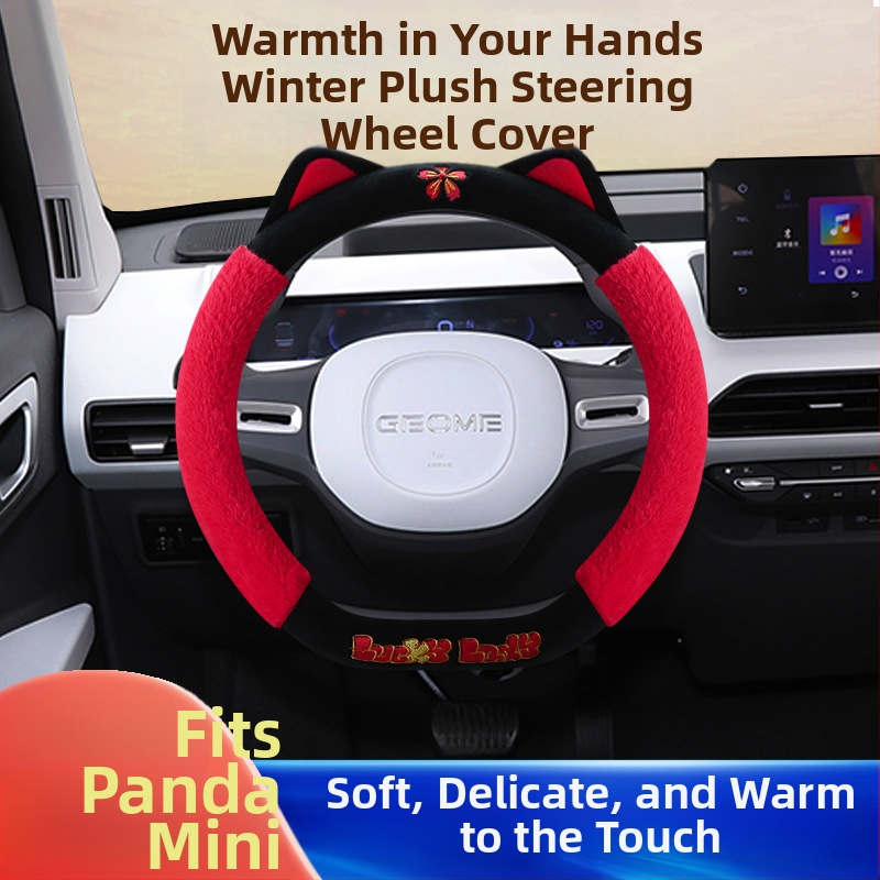 Husă pentru volan – pluș drăguț în stil desen animat, pentru iarnă, potrivire universală, material: pluș artificial