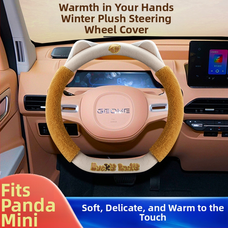 Husă pentru volan – pluș drăguț în stil desen animat, pentru iarnă, potrivire universală, material: pluș artificial