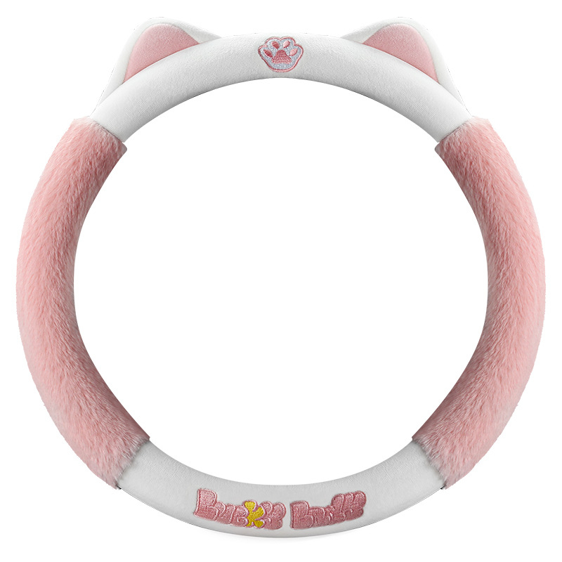 Husă pentru volan – pluș drăguț în stil desen animat, pentru iarnă, potrivire universală, material: pluș artificial