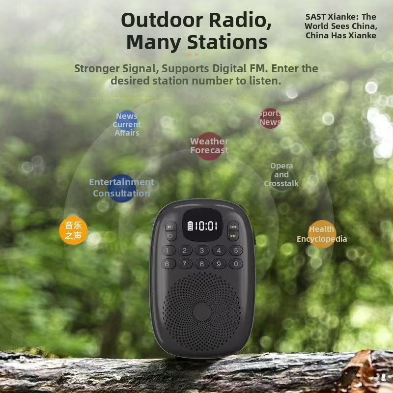 Xianke V15 Mini radio spēlētājs ar iebūvētu skaļruni, MP3 atbalsts, automātiska staciju meklēšana ar 50 iepriekš iestatītām stacijām, 5V 3W, senioriem