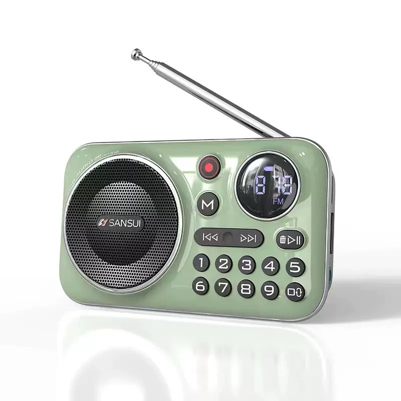Pārvietojams Bluetooth FM radio vecākiem cilvēkiem ar digitālo displeju un ierakstu, modelis F21, ABS korpuss.
