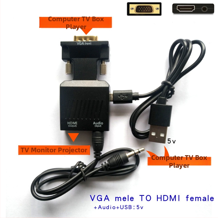 VGA na HDMI adaptér, čip 9288 5621, 1080p, 1 vstup, 2 výstupy, model VGA-HDMI