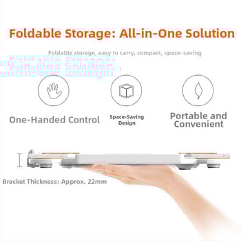 E5 стойка за охлаждане на ноутбук с подвижна скоба и държач за телефон, ABS пластмаса, въздушно охлаждане, тегло 0.67–0.73 кг