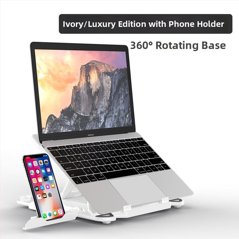 E5 стойка за охлаждане на ноутбук с подвижна скоба и държач за телефон, ABS пластмаса, въздушно охлаждане, тегло 0.67–0.73 кг