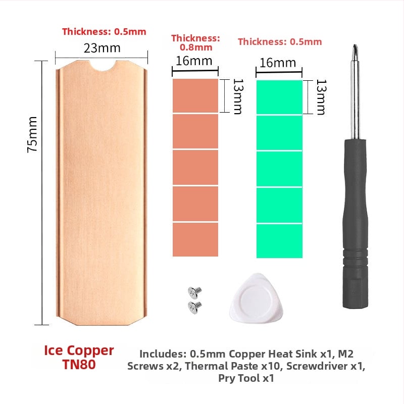 Meďový chladič pre M.2 SSD, séria TN, Cold Che, 1 tepelná trubica, 50 g, tichý