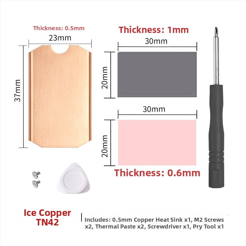 Meďový chladič pre M.2 SSD, séria TN, Cold Che, 1 tepelná trubica, 50 g, tichý