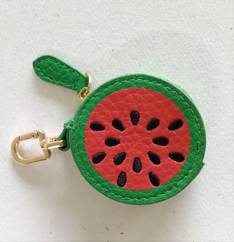PU кожен монетник с плодова шарка – за съхранение, унисекс, стил свеж и сладък