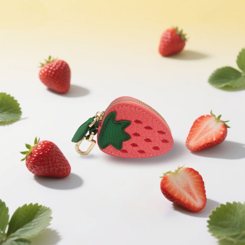 PU кожен монетник с плодова шарка – за съхранение, унисекс, стил свеж и сладък