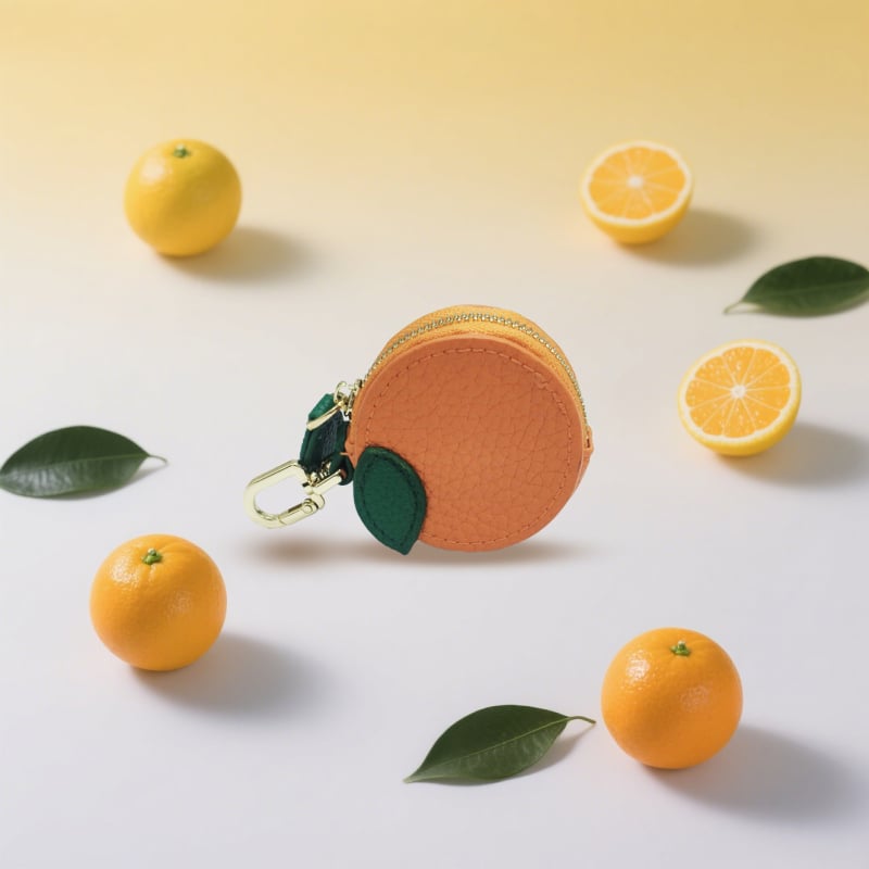 PU кожен монетник с плодова шарка – за съхранение, унисекс, стил свеж и сладък