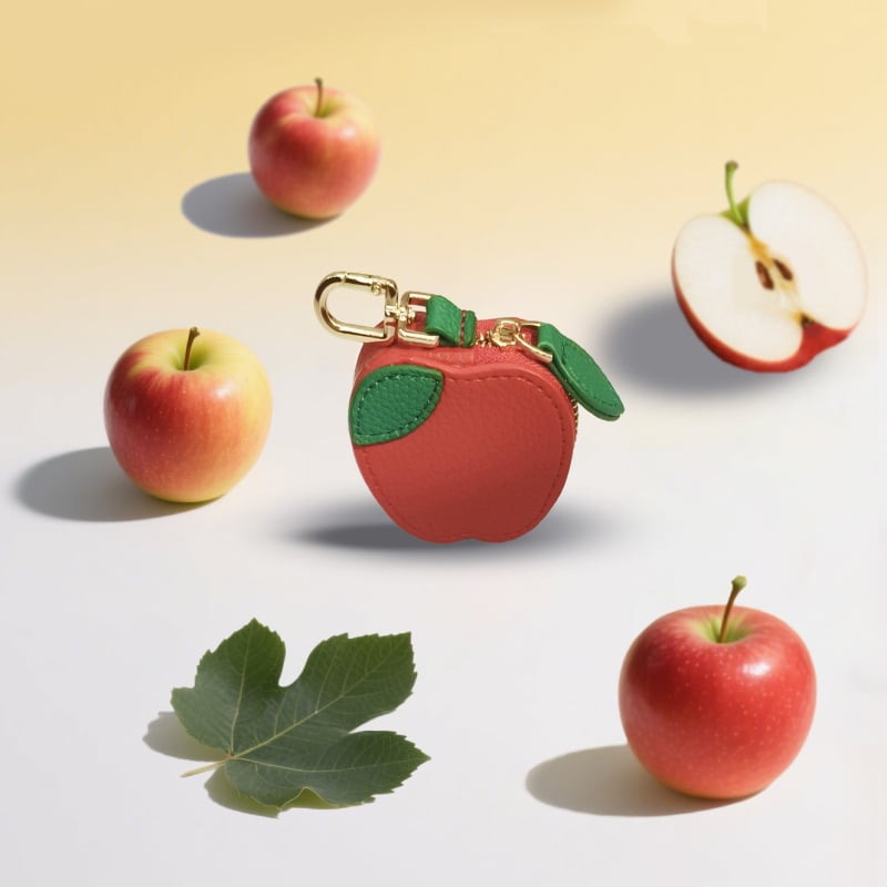 PU кожен монетник с плодова шарка – за съхранение, унисекс, стил свеж и сладък