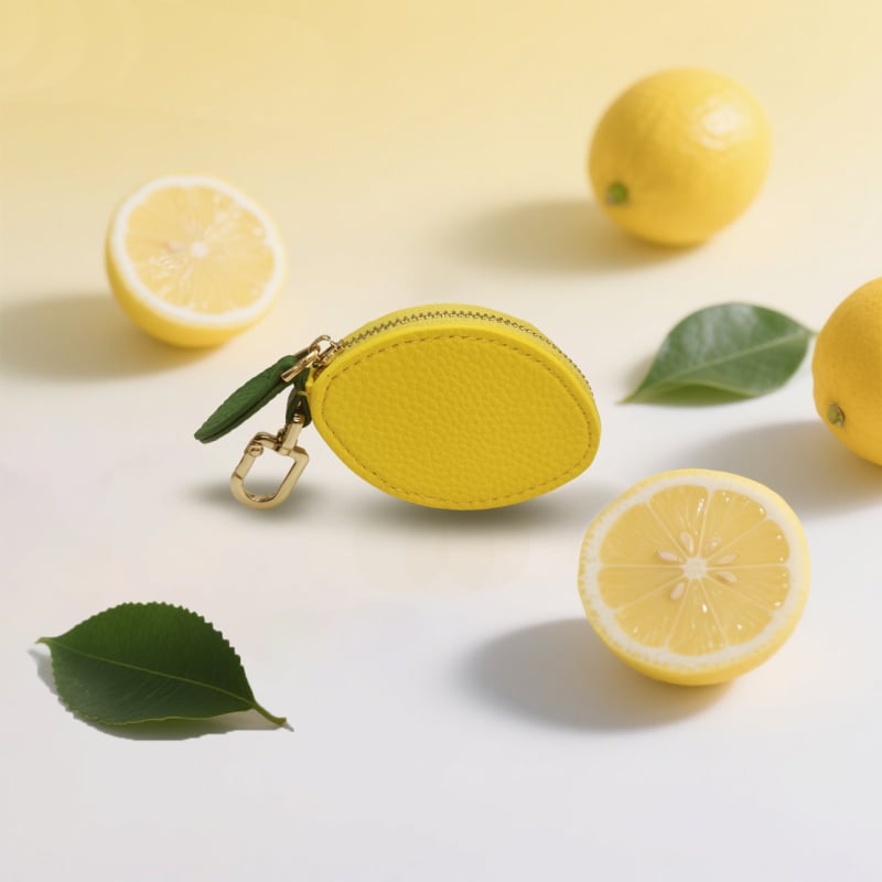 PU кожен монетник с плодова шарка – за съхранение, унисекс, стил свеж и сладък