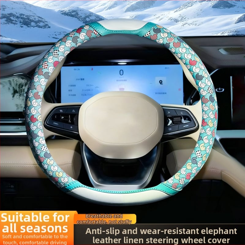 Navlaka za volan automobila, univerzalna prilagodba, za sve sezone, površina PVC + sintetička vlakna, uzorak s otiskom, šivanje strojem