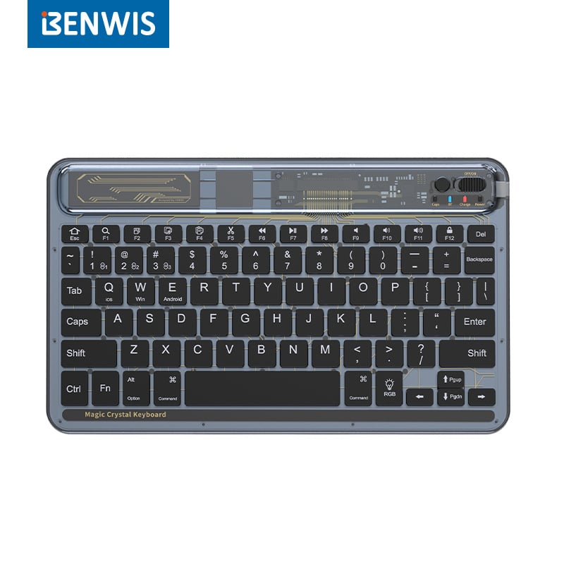 Ultra-tanka bežična tipkovnica s Bluetooth vezom za 3 uređaja, RGB pozadinsko osvjetljenje, 87-tipkovni raspored, ABS kućište, optički osi prekidač