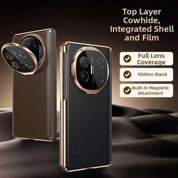 Huawei Mate X6 ādas vāciņš ar magnētisku pievilkšanu, pilnu aizsardzību un iebūvētu statīvu, elektroplātēta virsma