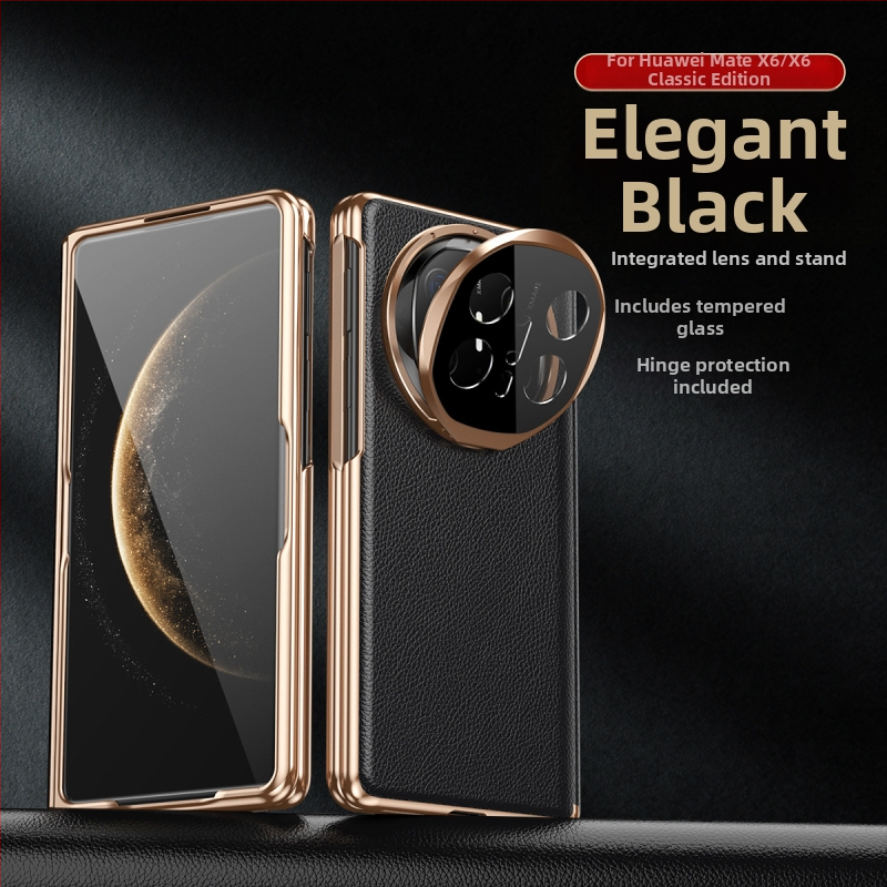 Huawei Mate X6 ādas vāciņš ar magnētisku pievilkšanu, pilnu aizsardzību un iebūvētu statīvu, elektroplātēta virsma