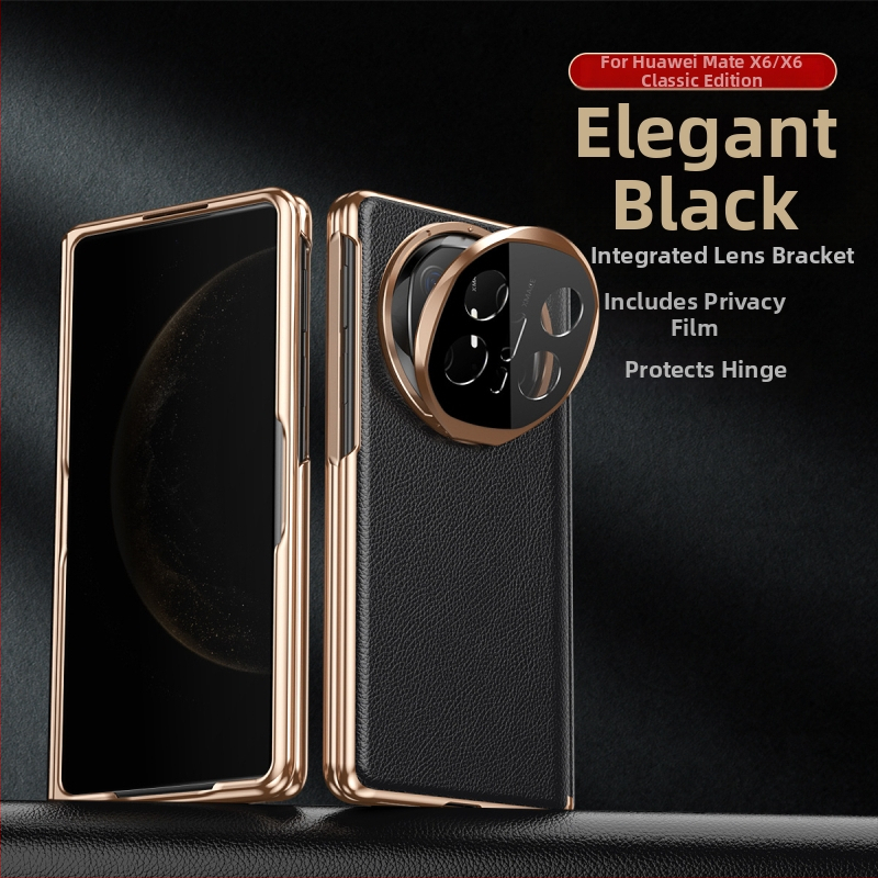 Huawei Mate X6 ādas vāciņš ar magnētisku pievilkšanu, pilnu aizsardzību un iebūvētu statīvu, elektroplātēta virsma