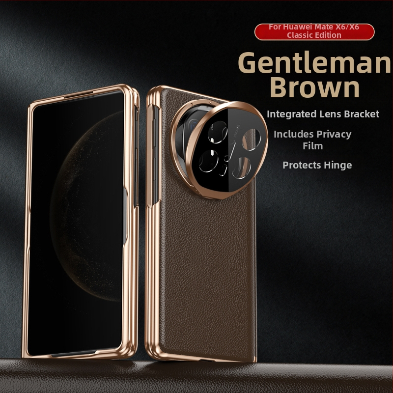 Huawei Mate X6 ādas vāciņš ar magnētisku pievilkšanu, pilnu aizsardzību un iebūvētu statīvu, elektroplātēta virsma