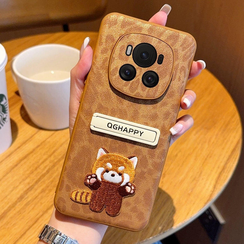 Калъф за Honor Magic7 Pro със стойка, леопардов принт от изкуствена кожа, анти изпускане, персонализируем