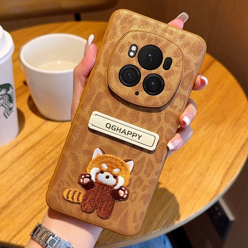 Калъф за Honor Magic7 Pro със стойка, леопардов принт от изкуствена кожа, анти изпускане, персонализируем