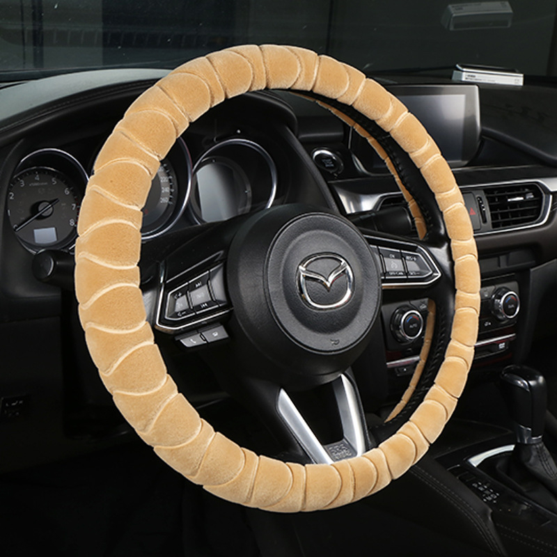 Acoperire de volan din pluș pentru automobil, căldură de iarnă, pentru toate anotimpurile, suprafață din piele naturală, personalizare disponibilă