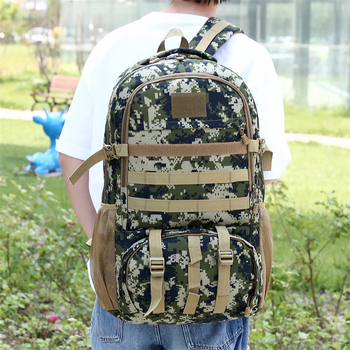 Rucsac camuflat pentru outdoor și drumeții, capacitate 36–55L, material Oxford, model geometric, curele cu pernă de aer pentru reducerea încărcării