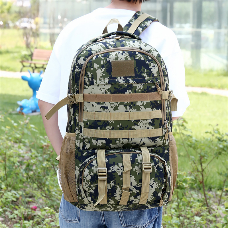 Rucsac camuflat pentru outdoor și drumeții, capacitate 36–55L, material Oxford, model geometric, curele cu pernă de aer pentru reducerea încărcării