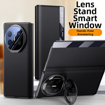 Kryt na Huawei Mate X6 s elektroplatinovým držiakom pre objektív, inteligentné okno s klapkou, plné krytie, proti pádu, umelá koža