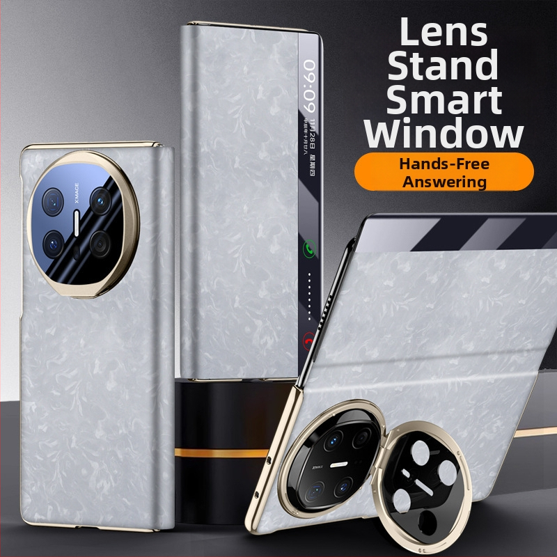 Kryt na Huawei Mate X6 s elektroplatinovým držiakom pre objektív, inteligentné okno s klapkou, plné krytie, proti pádu, umelá koža