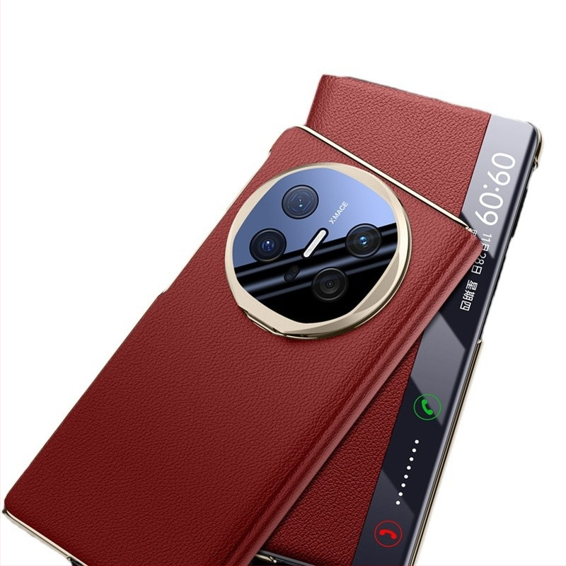 Kryt na Huawei Mate X6 s elektroplatinovým držiakom pre objektív, inteligentné okno s klapkou, plné krytie, proti pádu, umelá koža