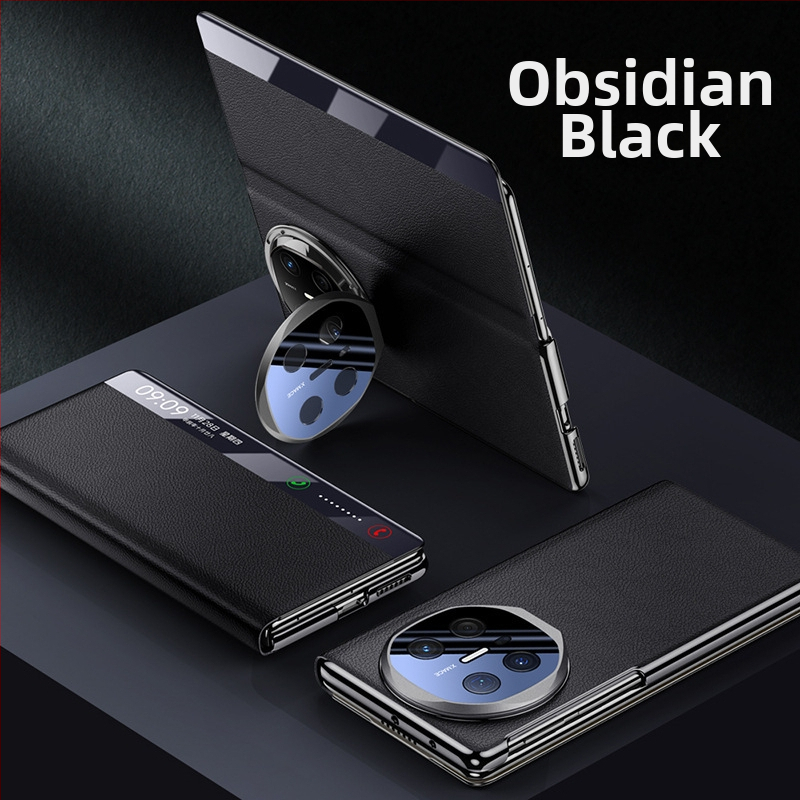 Kryt na Huawei Mate X6 s elektroplatinovým držiakom pre objektív, inteligentné okno s klapkou, plné krytie, proti pádu, umelá koža