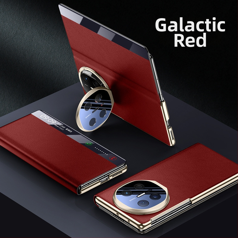 Kryt na Huawei Mate X6 s elektroplatinovým držiakom pre objektív, inteligentné okno s klapkou, plné krytie, proti pádu, umelá koža