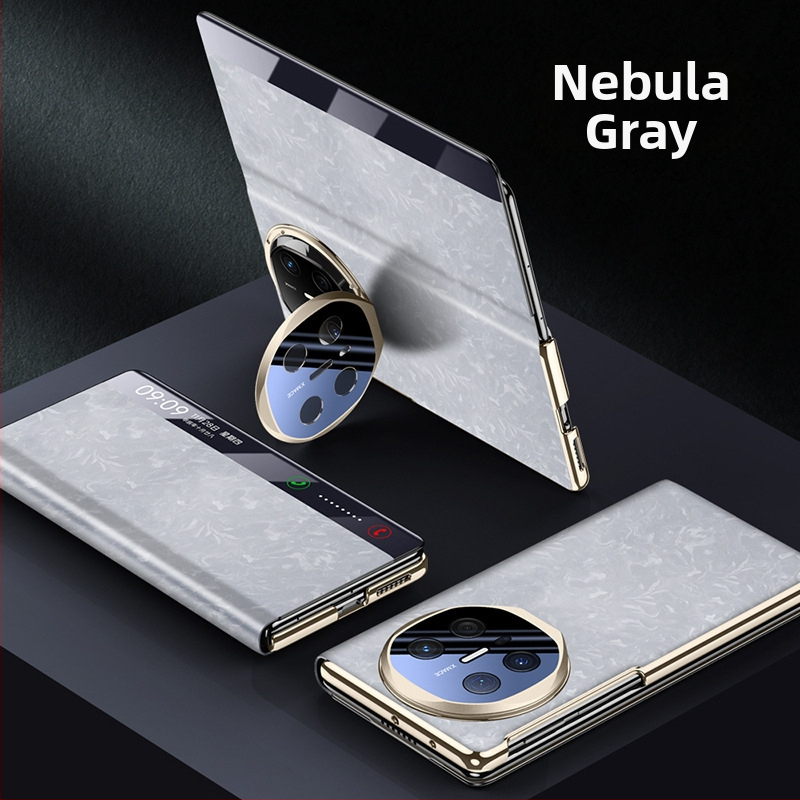 Kryt na Huawei Mate X6 s elektroplatinovým držiakom pre objektív, inteligentné okno s klapkou, plné krytie, proti pádu, umelá koža
