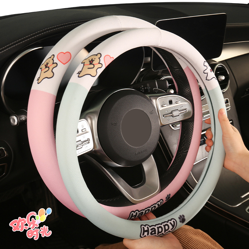Navlaka za volan automobila s cartoon dizajnom, upija znoj, mreža ledenog svile, ljetna univerzalna, za Euler Good Cat, Black Cat i White Cat