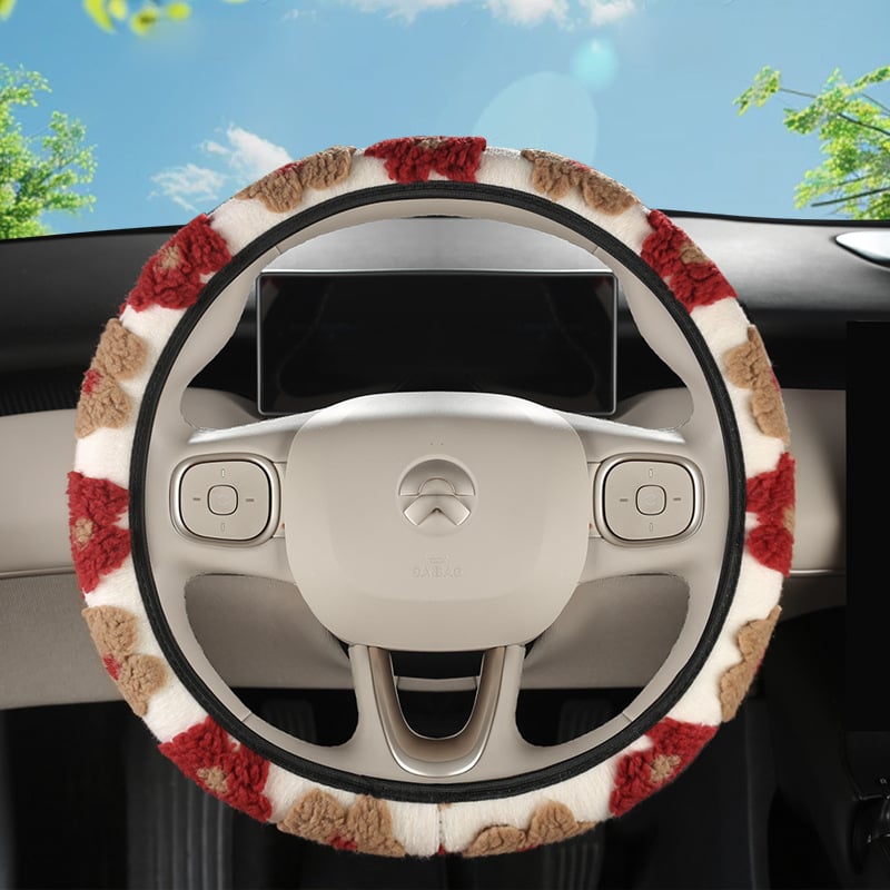 Autó kormánykerék védő mesterséges plüssből, 3D virágos mintázat, kerek D-alakú kialakítás, universális illeszkedés, testreszabás elérhető