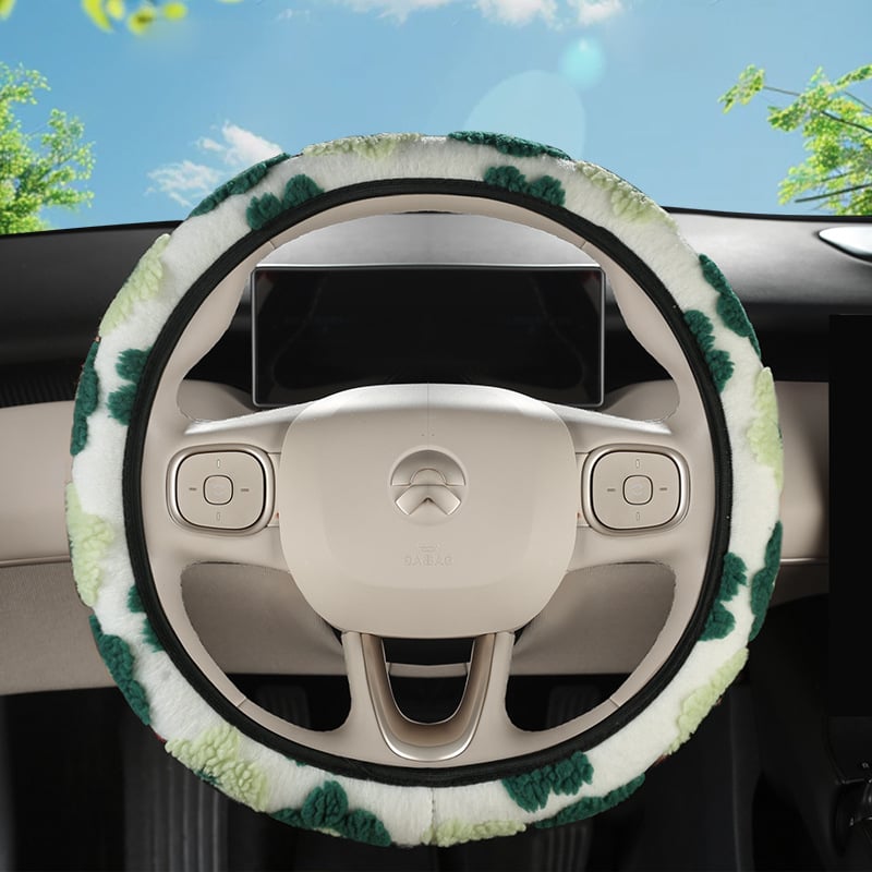 Autó kormánykerék védő mesterséges plüssből, 3D virágos mintázat, kerek D-alakú kialakítás, universális illeszkedés, testreszabás elérhető