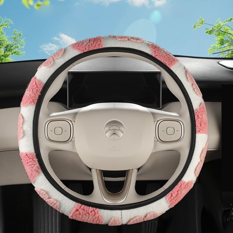 Autó kormánykerék védő mesterséges plüssből, 3D virágos mintázat, kerek D-alakú kialakítás, universális illeszkedés, testreszabás elérhető