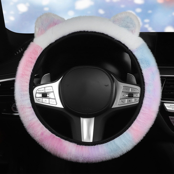 Povlak volantu s plyšovými ušami - zimné teplo, univerzálne uchytenie, šité strojom, syntetický plyš