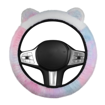 Povlak volantu s plyšovými ušami - zimné teplo, univerzálne uchytenie, šité strojom, syntetický plyš