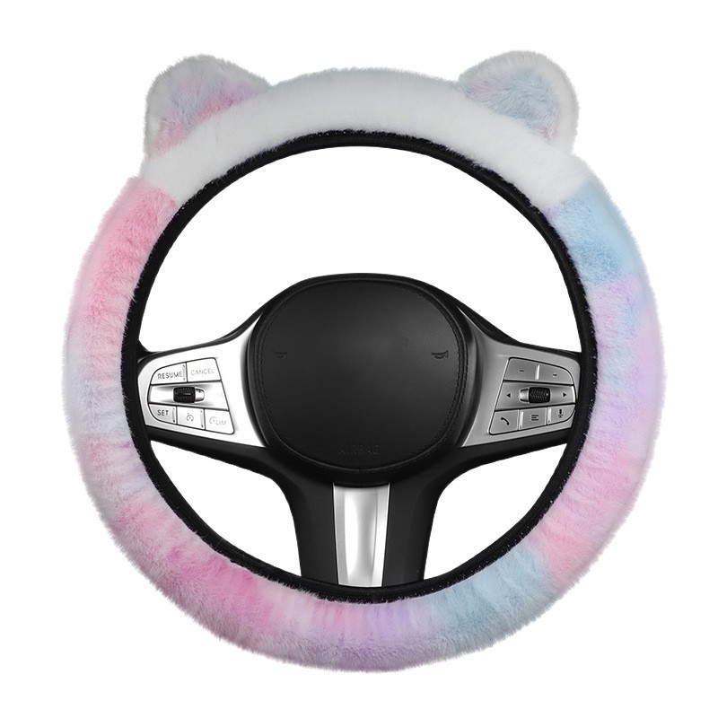 Povlak volantu s plyšovými ušami - zimné teplo, univerzálne uchytenie, šité strojom, syntetický plyš
